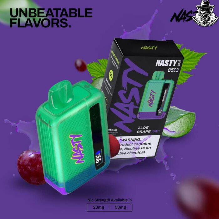 Aloe-Grape Nasty Bar 8500 Puffs 20MG Disposable - Image 2