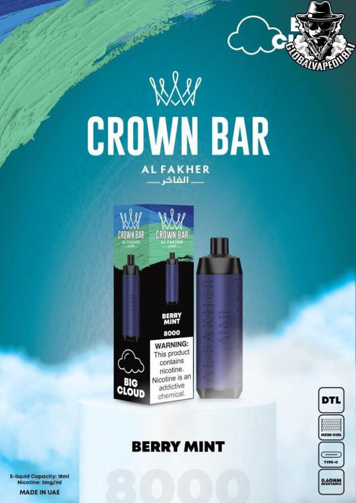 Berry-Mint Al Fakher 8000 Puffs Crown Bar Disposable 5mg - Image 3