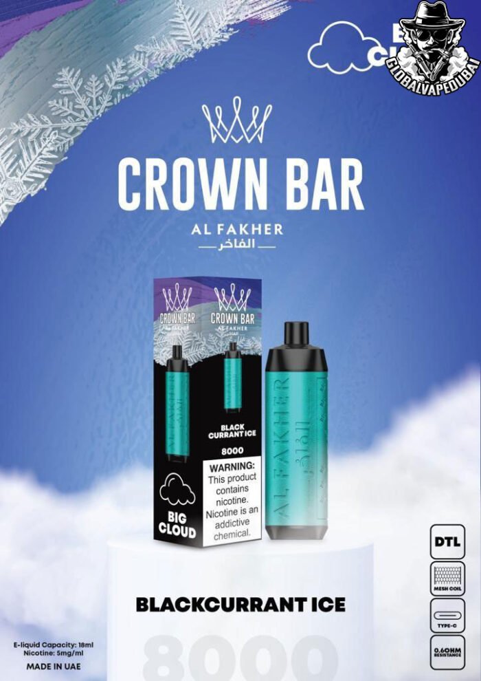 Blackcurrant-Ice Al Fakher 8000 Puffs Crown Bar Disposable 5mg - Image 4