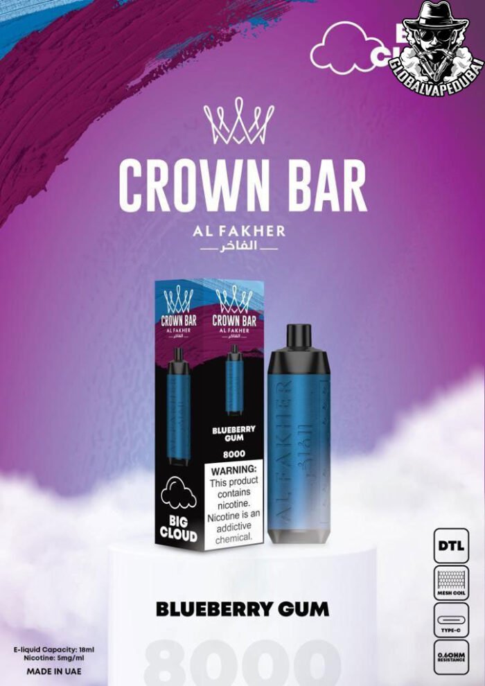 Blueberry-Gum Al Fakher 8000 Puffs Crown Bar Disposable 5mg - Image 5