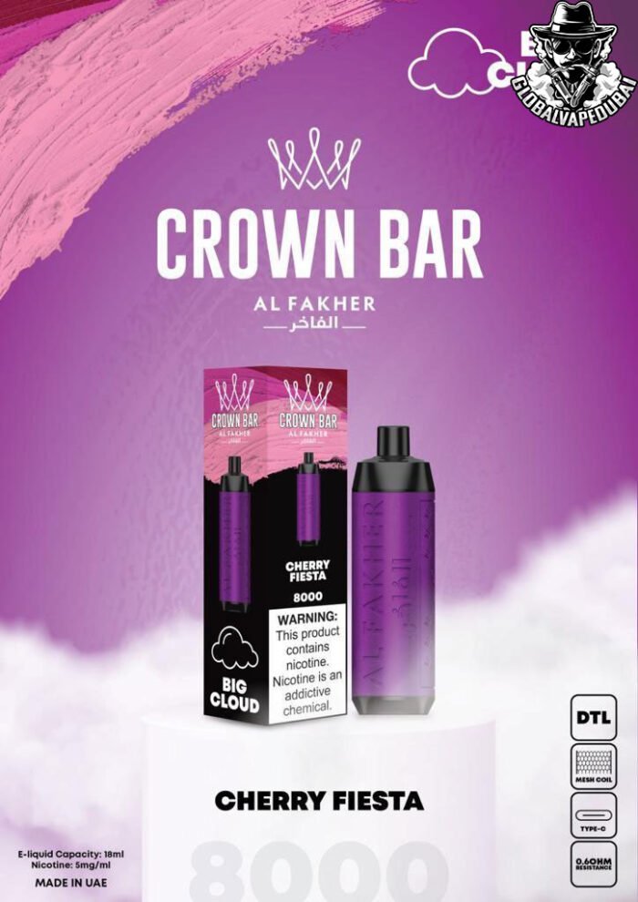 Cherry-Fiesta Al Fakher 8000 Puffs Crown Bar Disposable 5mg - Image 7
