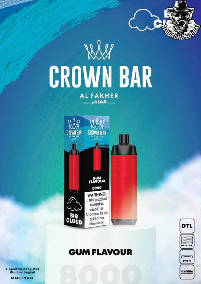 Gum-Flavour Al Fakher 8000 Puffs Crown Bar Disposable 5mg - Image 9