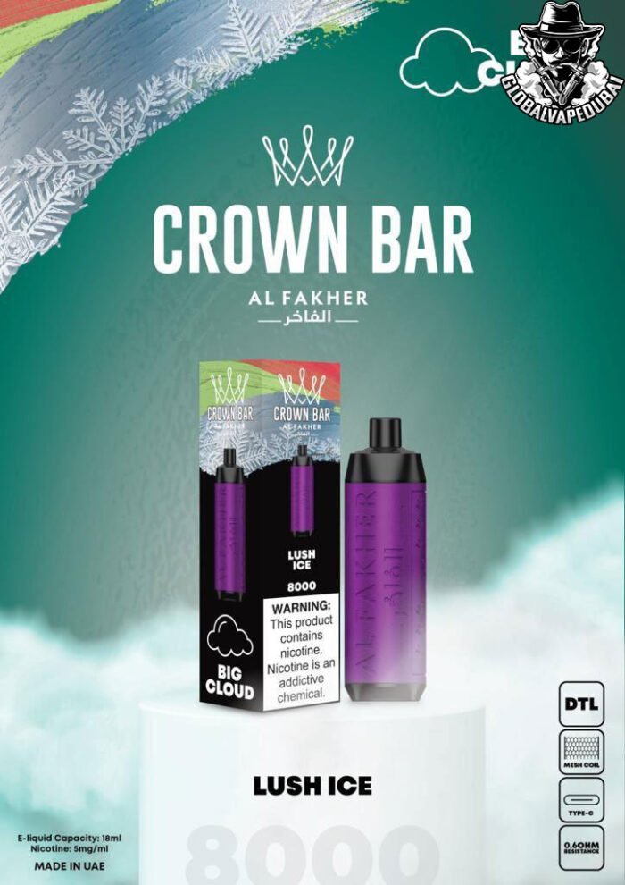 Lush-Ice Al Fakher 8000 Puffs Crown Bar Disposable 5mg - Image 13