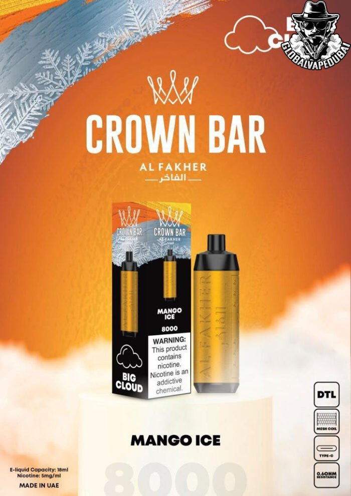 Mango-Ice Al Fakher 8000 Puffs Crown Bar Disposable 5mg - Image 15