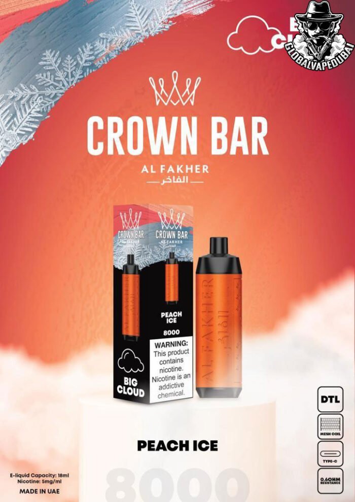 Peach-Ice Al Fakher 8000 Puffs Crown Bar Disposable 5mg - Image 17