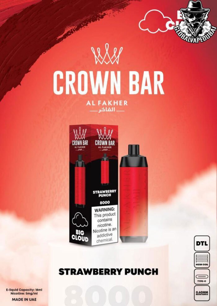Strawberry-Punch Al Fakher 8000 Puffs Crown Bar Disposable 5mg - Image 18