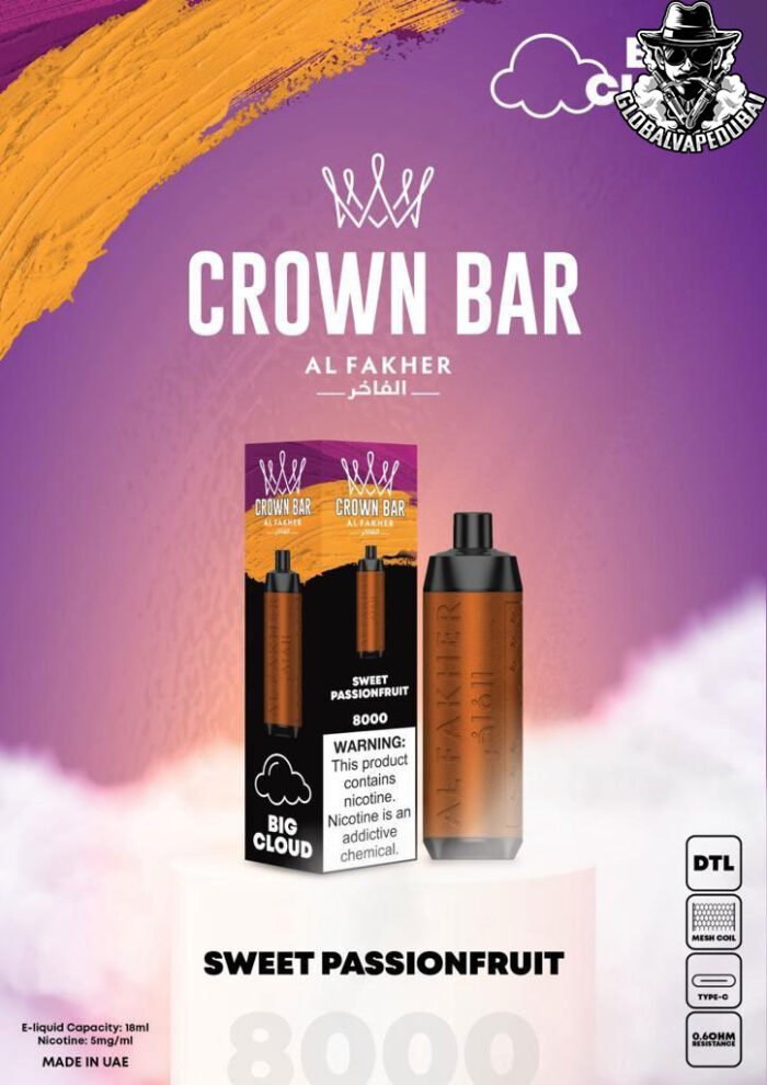 Sweet-Passionfruit Al Fakher 8000 Puffs Crown Bar Disposable 5mg - Image 19