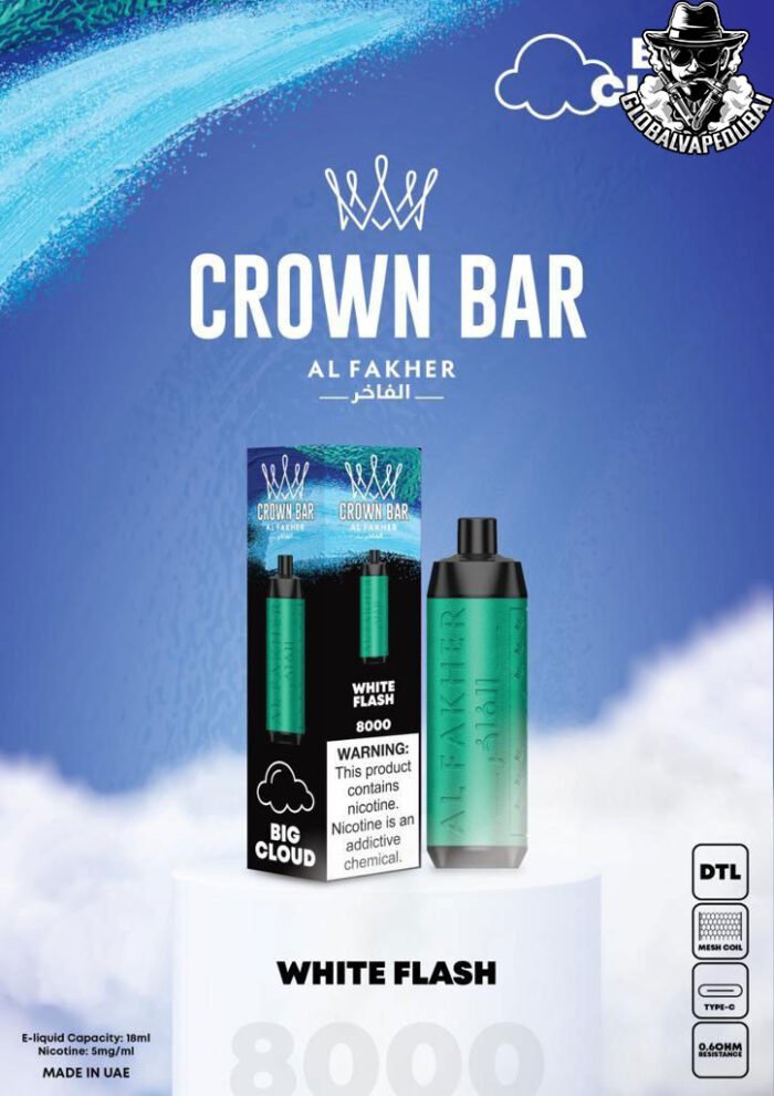 White-Flash Al Fakher 8000 Puffs Crown Bar Disposable 5mg - Image 21