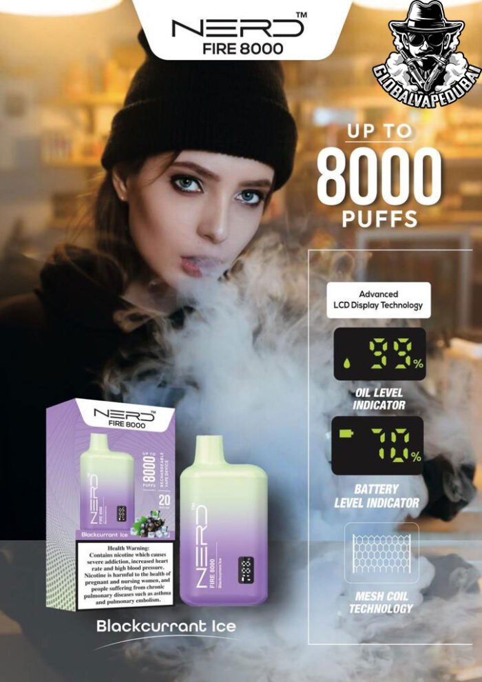 Blackcurrant-Ice Nerd Bar Fire 8000 Puffs Disposable - Image 2