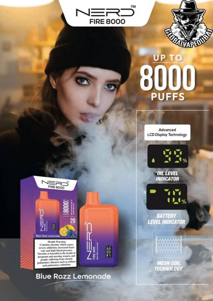 Blue-Razz-Lemonade Nerd Bar Fire 8000 Puffs Disposable - Image 5