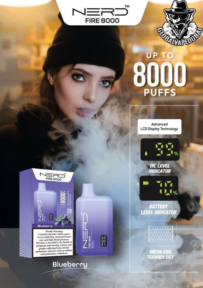 Blueberry Nerd Bar Fire 8000 Puffs Disposable - Image 3