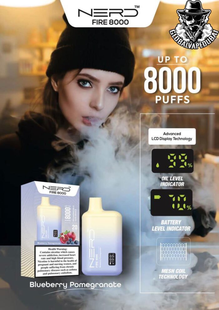 Blueberry-Pomegranate Nerd Bar Fire 8000 Puffs Disposable - Image 4