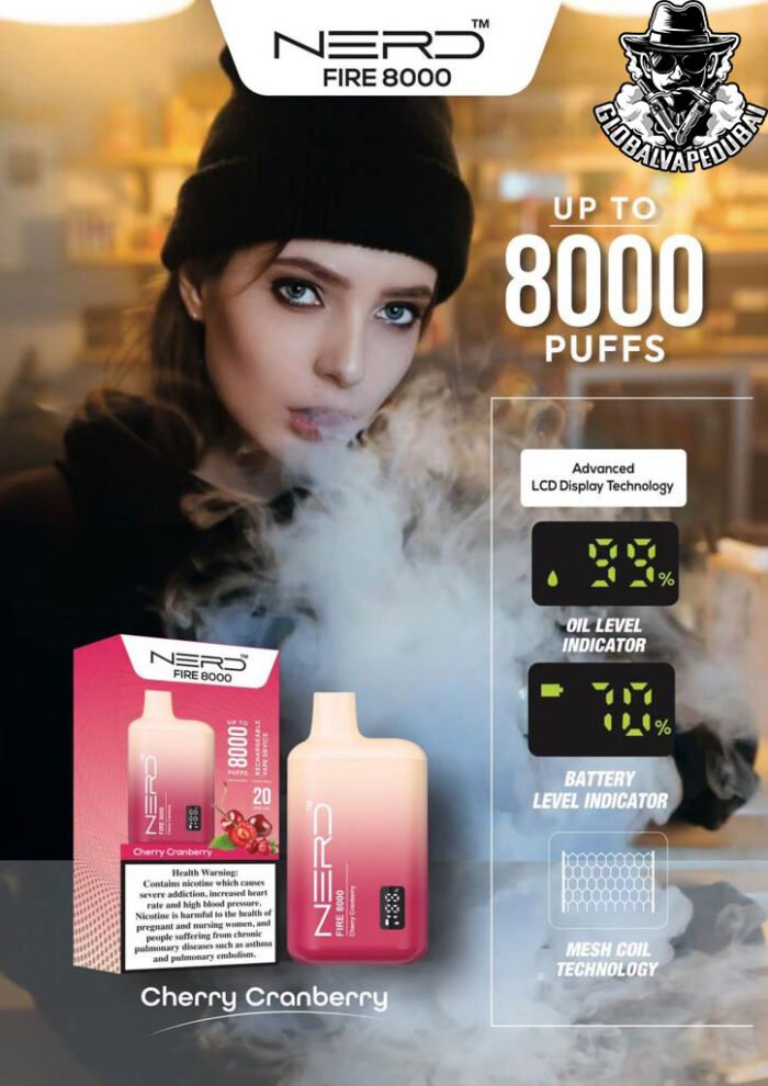 Cherry-Cranberry Nerd Bar Fire 8000 Puffs Disposable - Image 6