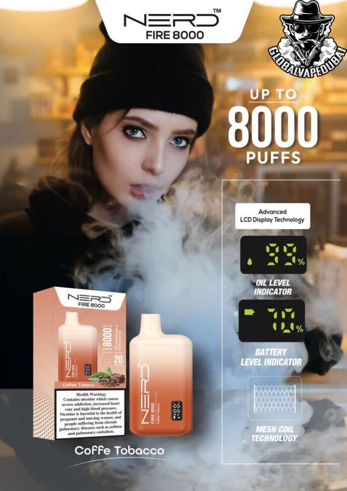 Coffee-Tobacco Nerd Bar Fire 8000 Puffs Disposable - Image 7