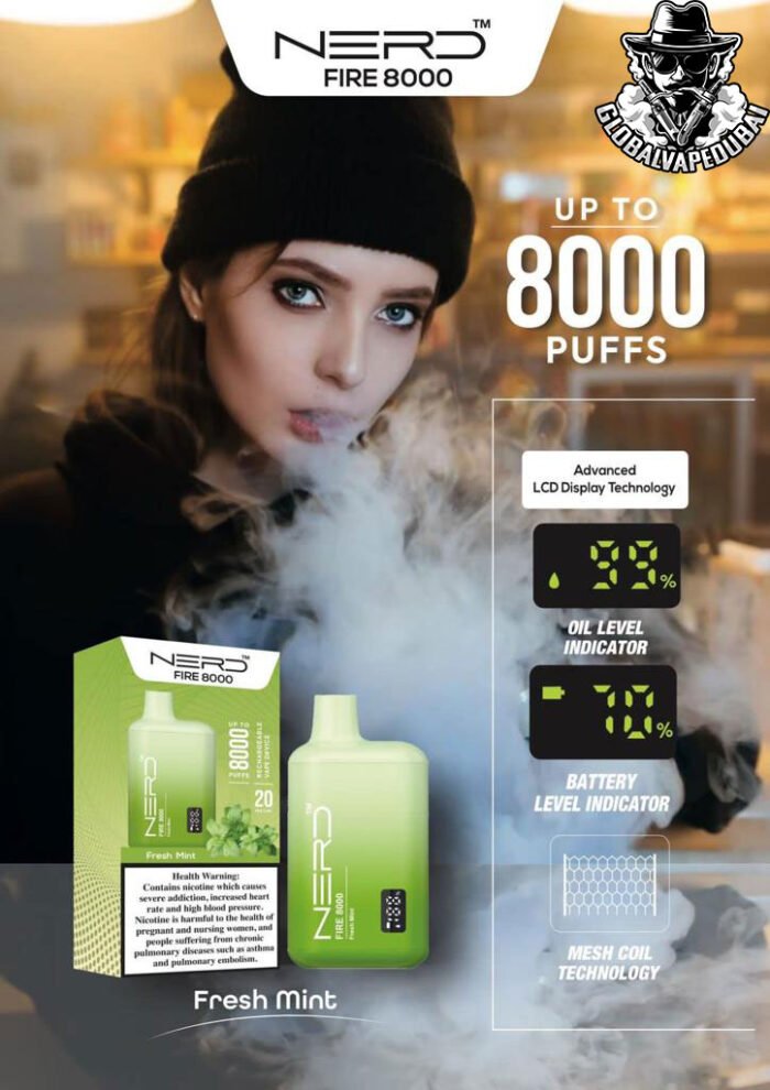 Fresh-Mint Nerd Bar Fire 8000 Puffs Disposable - Image 11