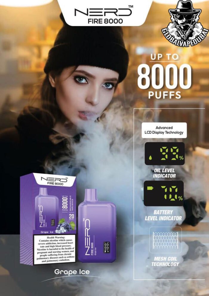 Grape-Ice Nerd Bar Fire 8000 Puffs Disposable - Image 12