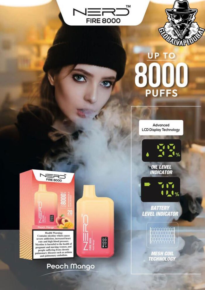 Peach-Mango Nerd Bar Fire 8000 Puffs Disposable - Image 15