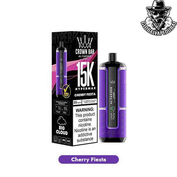 Cherry-Fiesta Al Fakher Crown Bar Hypermax Disposable 15000 Puffs Vape Buy 1Box Get 1 Pc Free - Image 5
